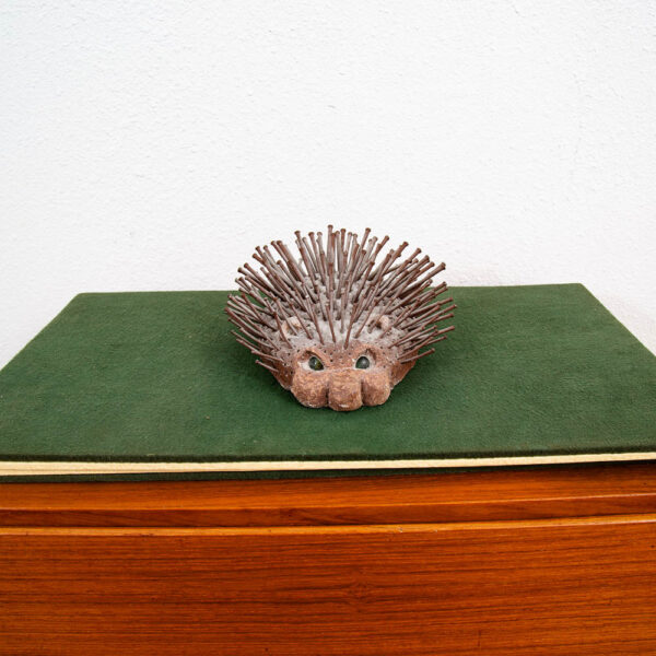 Mid Century Modern Sculpture Mix Media Art Cement Door Stopper Hedgehog Brown - Image 7
