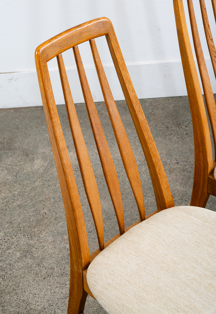 Mid Century Danish Modern Dining Chairs Set 8 Kofoed Eva Armchairs Oak Tan Beige Reupholstered - Image 8