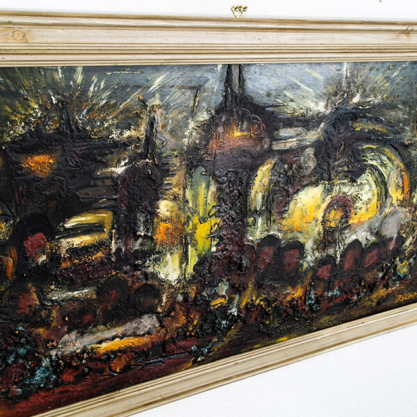 Mid Century Modern Painting Art Abstract Expressionism Browns Green Yellow Mcm - Image 11