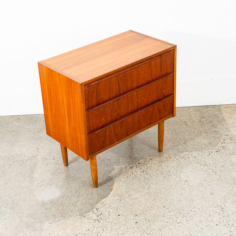Mid Century Danish Modern Chest Drawers Table 3 Drawer Teak Denmark Side End Mcm - Image 10