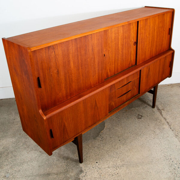 Mid Century Danish Modern Credenza Highboard Teak Sliding Door 3 drawers 2 tier - Image 9