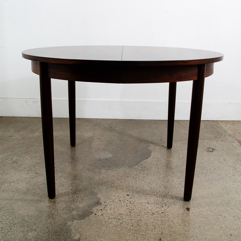 Mid Century Danish Modern Dining Table Round Oval Rosewood Extension Leaf x2 Denmark Refinished - Image 3