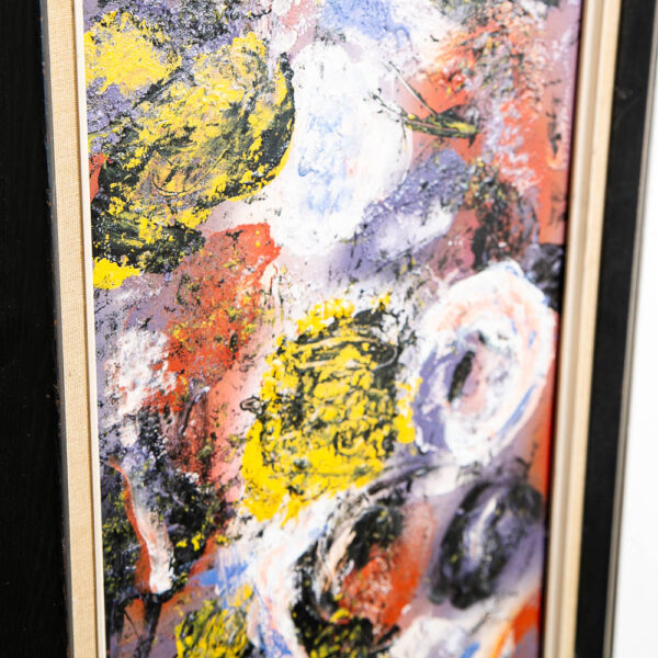 Mid Century Modern Framed Painting Art Abstract Expressionism Purple Black White - Image 3