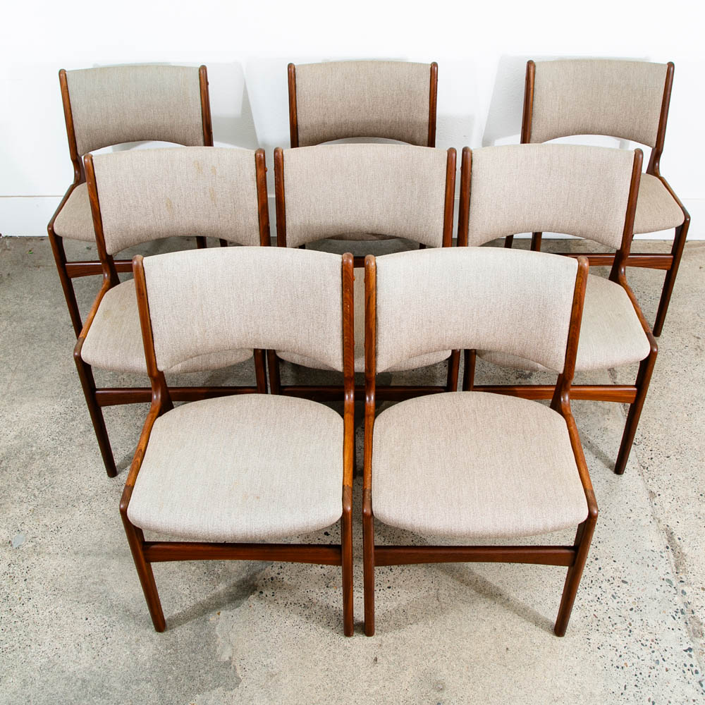Mid Century Danish Modern Dining Chairs Johannes Andersen Set 8 Teak Wood Grey