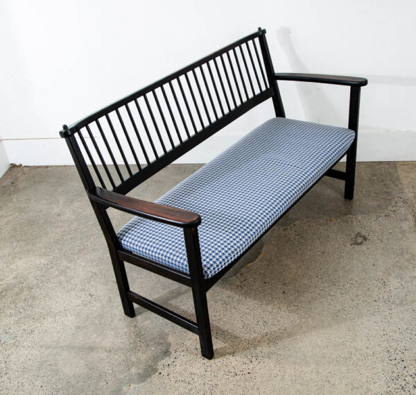 Mid Century Modern Wood Bench Swedese Sweden Black Blue Denmark Vintage - Image 4
