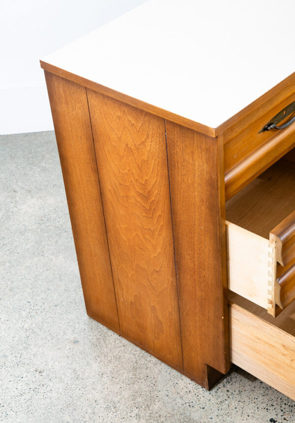 Mid Century Modern Desk American Martinsville Drexel Bleached Walnut 4 Drawer - Image 8