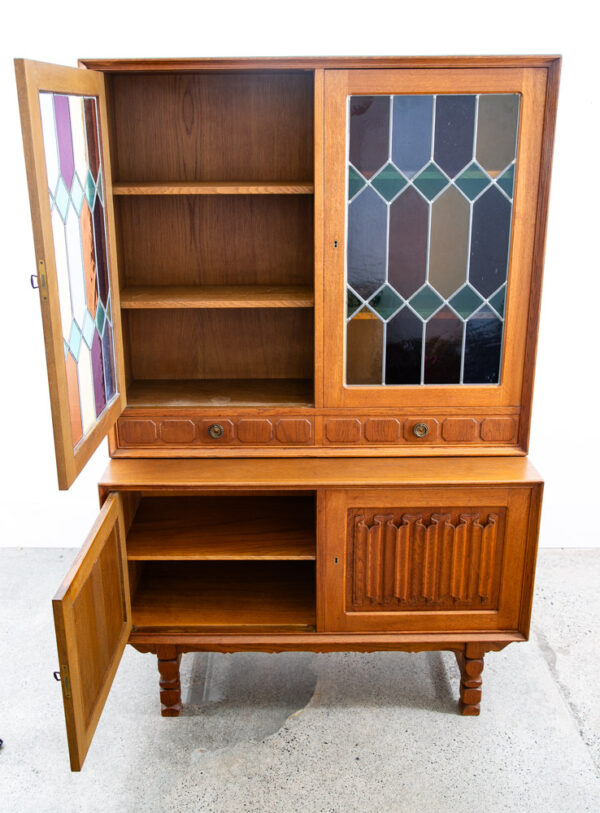 Mid Century Danish Modern Cabinet Credenza 2 drawer Henning Kjernulf Oak Glass - Image 4