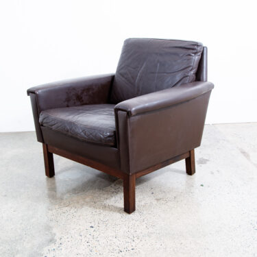 Mid Century Danish Modern Lounge Chair Brown Leather Armchair Denmark Wood Frame