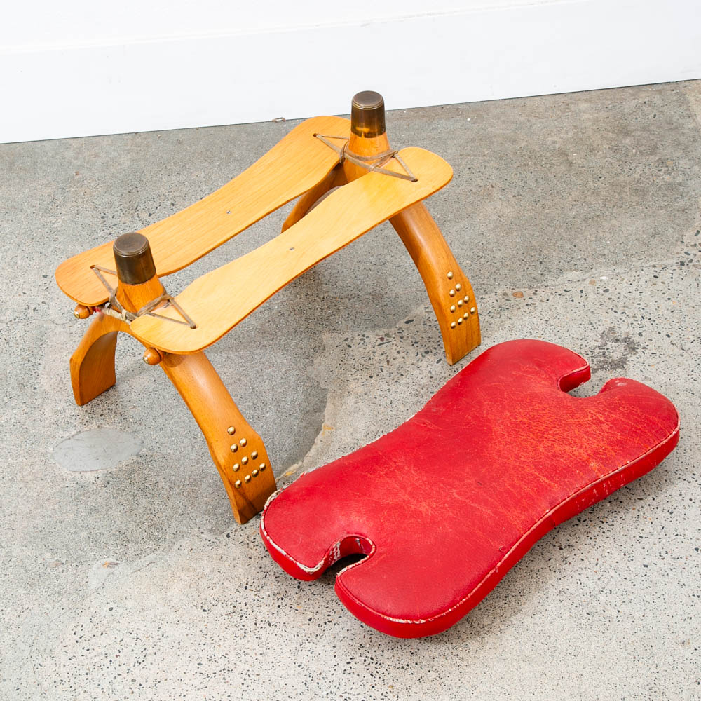 Mid Century Danish Modern Stool Seat Saddle Chair Ottoman Red Leather Vintage - Image 12