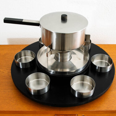 Mid Century Danish Modern Arne Jakobsen Fondue Ebony Lazy Susan Set Stainless Steel
