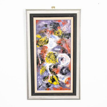 Mid Century Modern Framed Painting Art Abstract Expressionism Purple Black White
