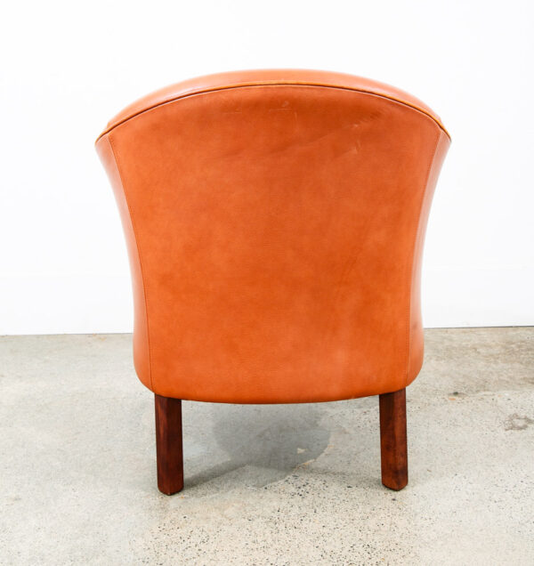 Mid Century Modern Lounge Chairs Worn Leather Brown Cognac Tan Pair Set Arms Mcm - Image 5