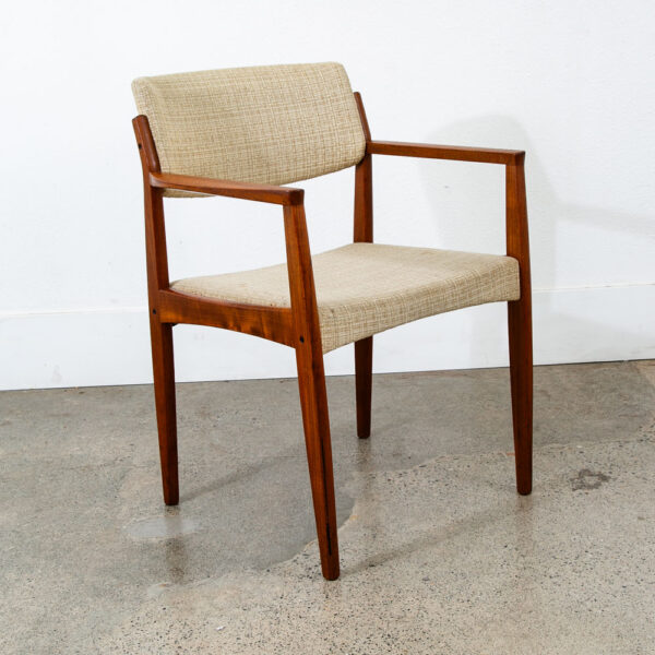 Mid Century Danish Modern Armchair Chair Dining Teak White Wool Arm Captain Mcm - Image 3