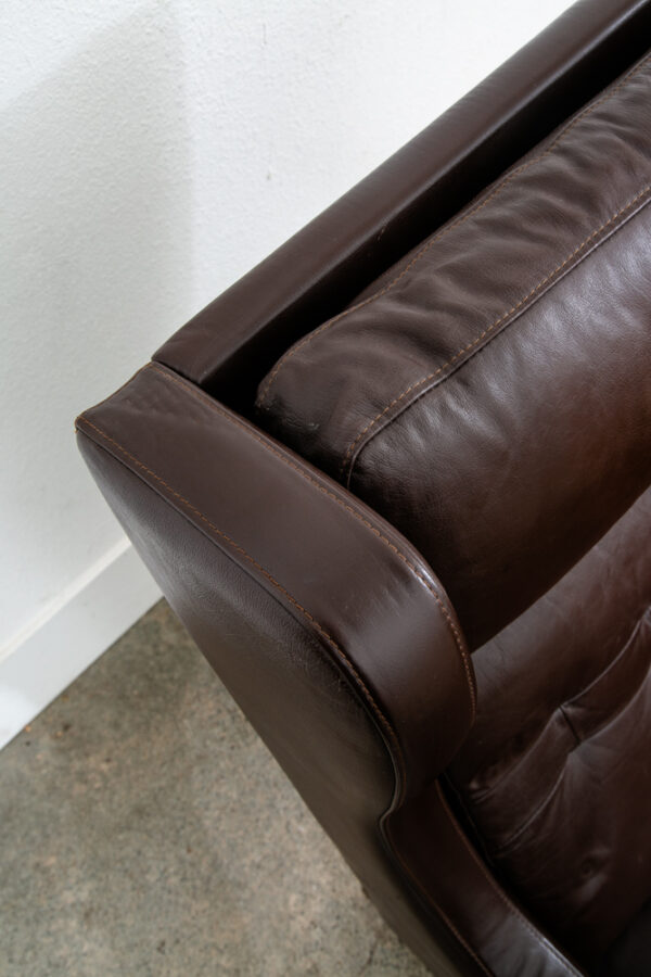 Mid Century Danish Modern Lounge Chair Brown Leather Armchair Denmark High Back Wingback Chocolate - Image 9
