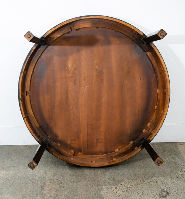Mid Century Modern Dining Table Card Walnut Round Custom Vintage Brass Gold Mcm - Image 5