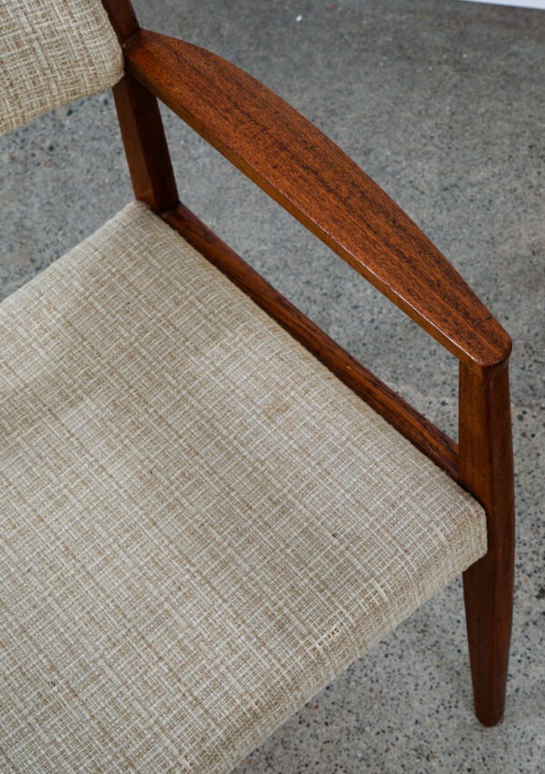 Mid Century Danish Modern Armchair Chair Dining Teak White Wool Arm Captain Mcm - Image 8