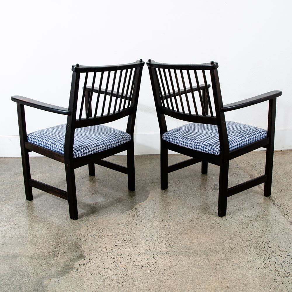 Mid Century Modern Wood Dining Chairs Swedese Sweden Black Blue Denmark Armchair - Image 4