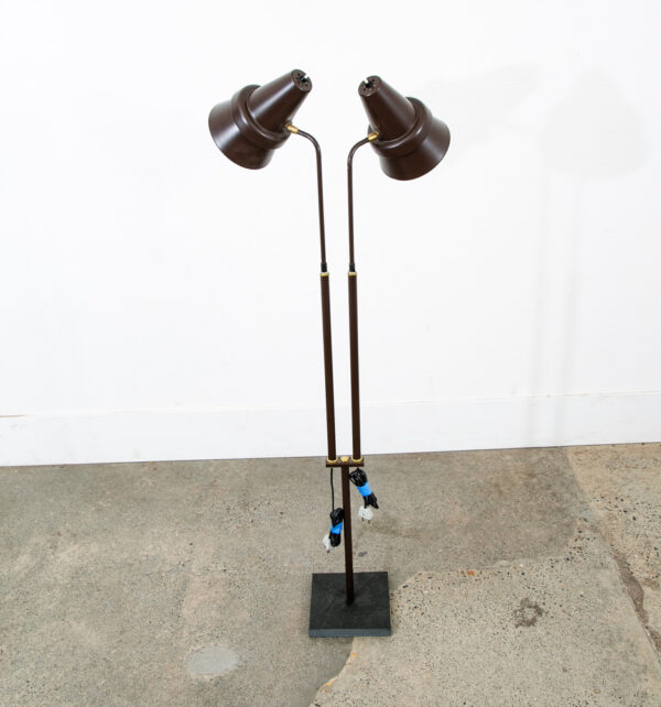 Mid Century Modern Floor Lamp Brown 2 Light Adjustable Brass Vintage Mcm Vintage - Image 2