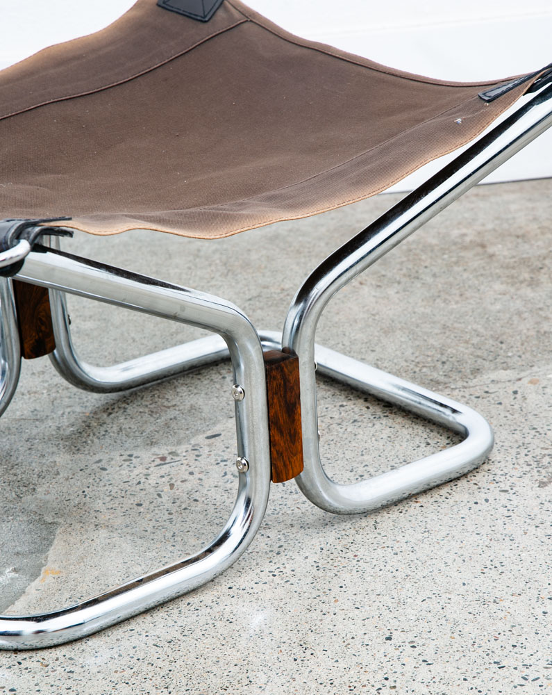 Mid Century Modern Ottoman Foot Stool Brown Leather Relling Rosewood Chrome Mcm - Image 7