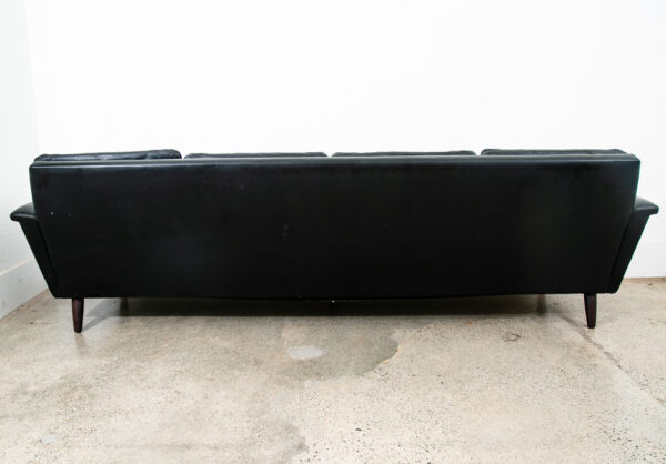 Mid Century Danish Modern Leather Sofa Couch 4 Seater Black Vintage Denmark Mcm - Image 5