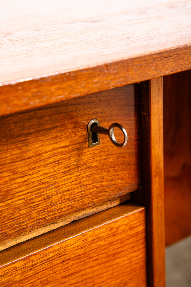 Mid Century Danish Modern Desk Teak Wood Executive Sled Mcm 6 Drawer Book Shelf - Image 7