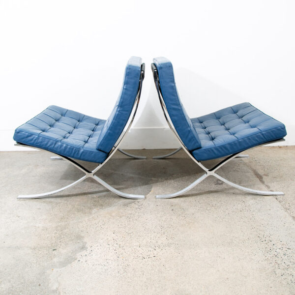 Mid Century Modern Lounge Chair Set Barcelona Alivar Leather Mies Van Der Rohe - Image 3