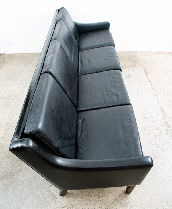 Mid Century Danish Modern Leather Sofa Couch 4 Seat Black Vintage Rosewood Legs - Image 2