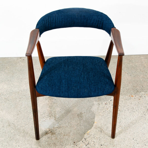 Mid Century Danish Modern Armchair Chair Dining Teak Blue Denim Farstrup Harlev - Image 2