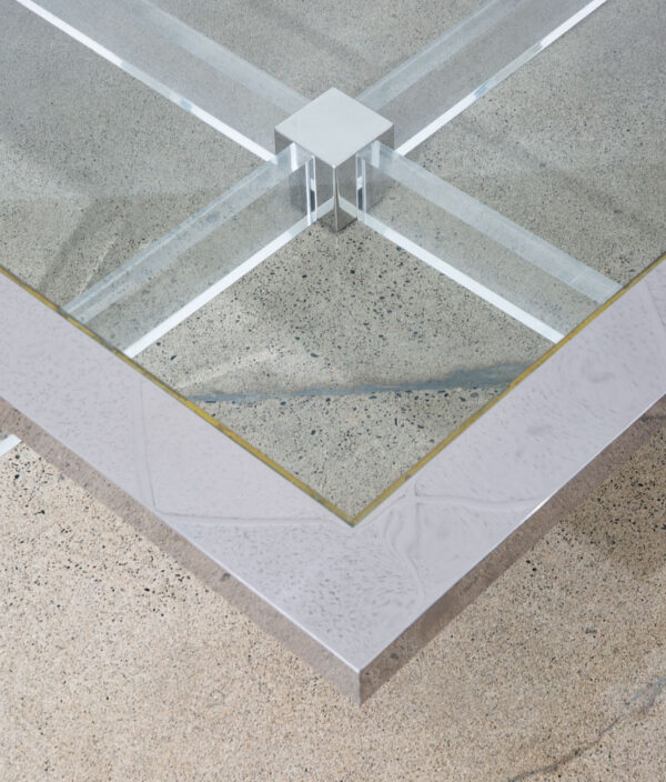 Mid Century Modern Coffee Table Square Large Chrome Glass Sandro Petti Lucite - Image 7