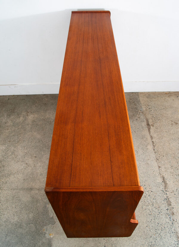 Mid Century Danish Modern Credenza Highboard Teak Sliding Door 3 drawers 2 tier - Image 4