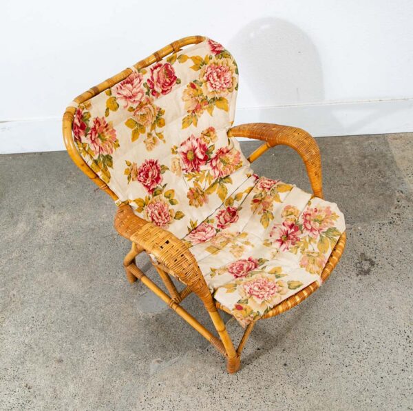 Mid Century Modern Lounge Chair Flroal Bamboo Boho Danish Basket Wrapped Weave - Image 9