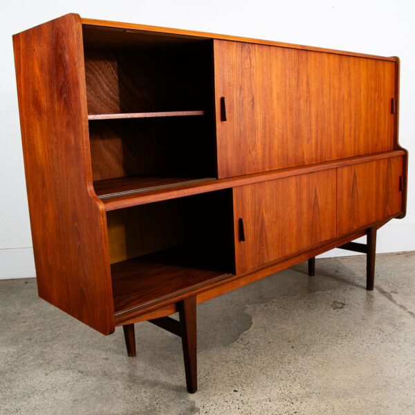 Mid Century Danish Modern Credenza Highboard Teak Sliding Door 3 drawers 2 tier - Image 6