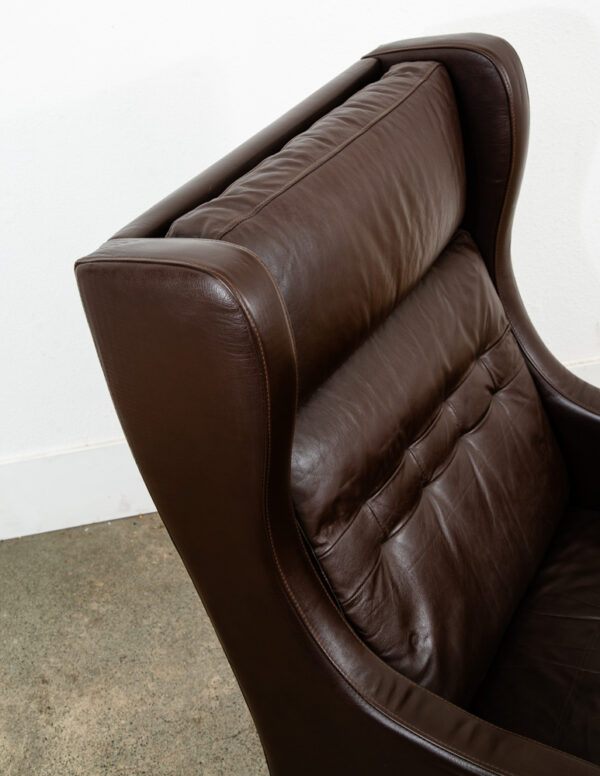 Mid Century Danish Modern Lounge Chair Brown Leather Armchair Denmark High Back Wingback Chocolate - Image 6