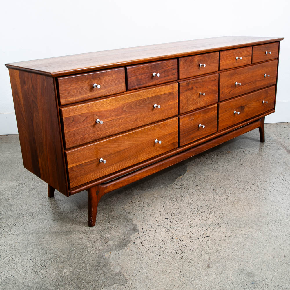 Mid Century Modern Credenza Dresser 11 Drawer Ace Hi Prelude Line Solid Walnut Wood Mcm