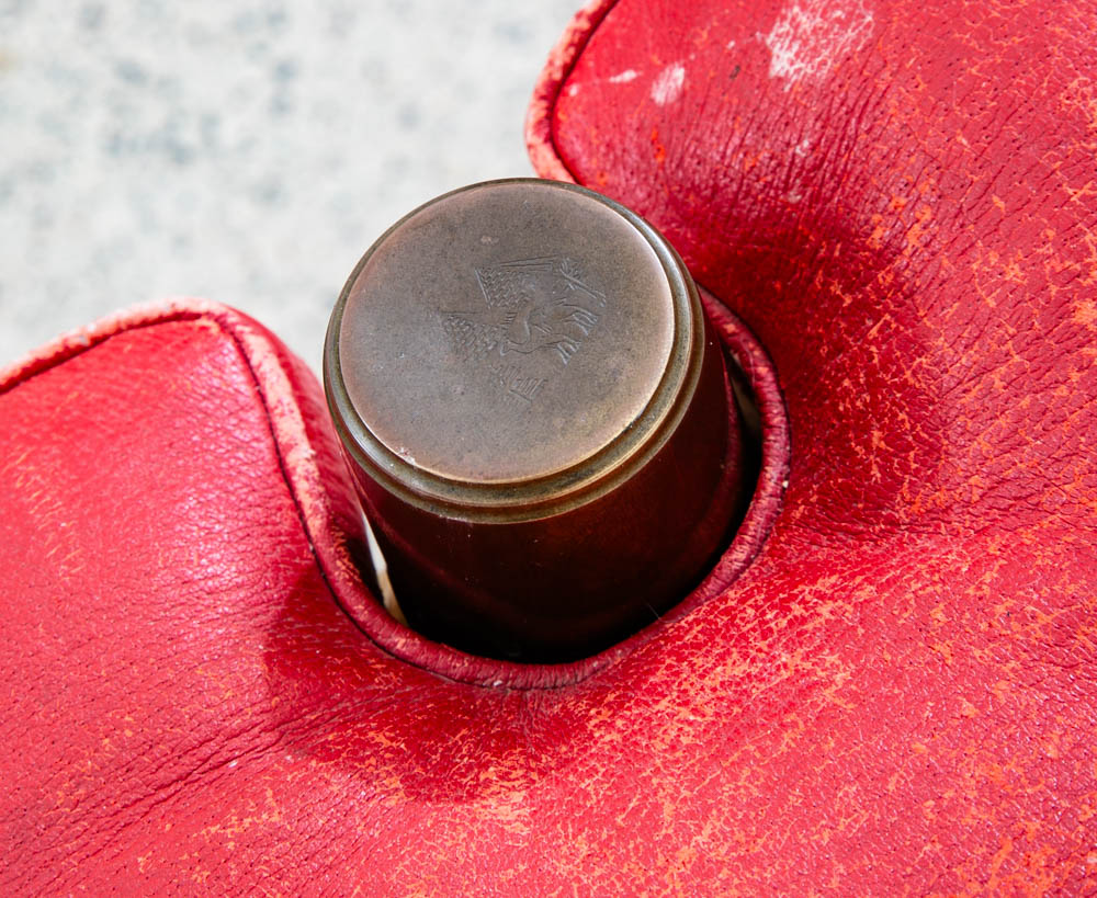 Mid Century Danish Modern Stool Seat Saddle Chair Ottoman Red Leather Vintage - Image 11