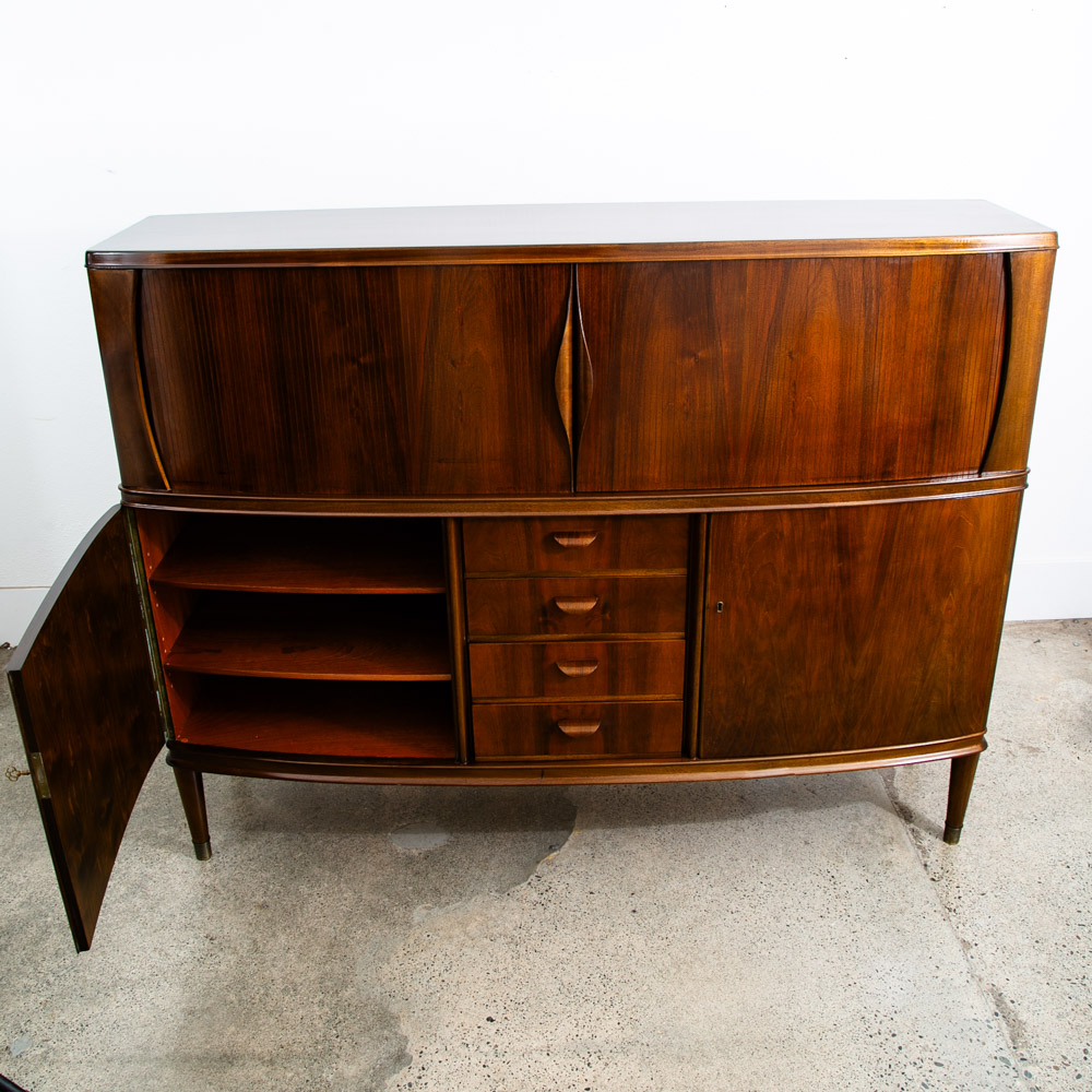 Mid Century Danish Modern Credenza Highboard Server Hutch Walnut Tambour Doors - Image 5