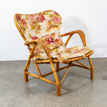 Mid Century Modern Lounge Chair Flroal Bamboo Boho Danish Basket Wrapped Weave