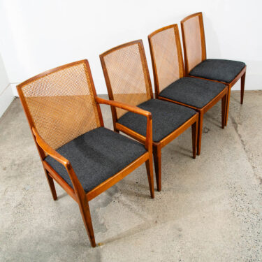 Mid Century Modern Dining Chairs Set 4 Captain Cane High Back Vintage Grey Arm