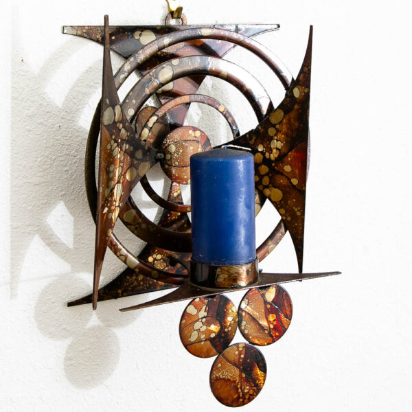 Mid Century Modern Sculpture Art Wall Candle Holder Relief Metal Original Vintage - Image 6