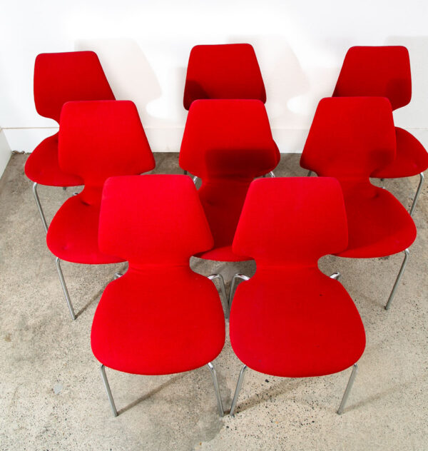 Mid Century Danish Modern Dining Chairs Set 8 Metal Red Denmark Upholstered Mcm - Image 7