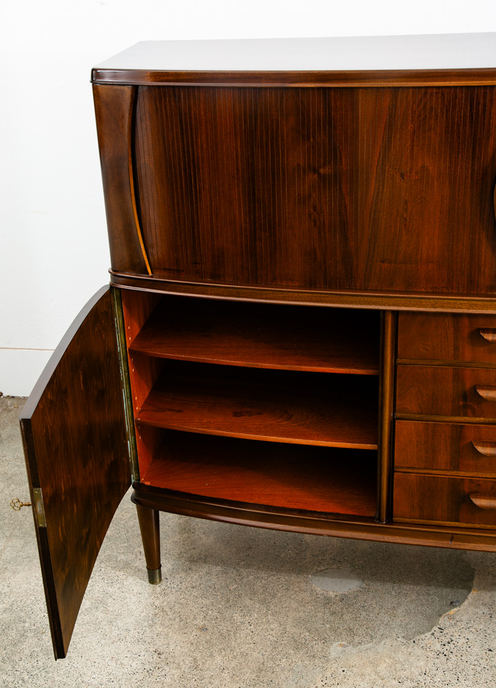 Mid Century Danish Modern Credenza Highboard Server Hutch Walnut Tambour Doors - Image 7