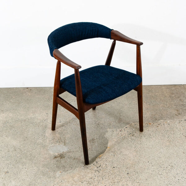 Mid Century Danish Modern Armchair Chair Dining Teak Blue Denim Farstrup Harlev