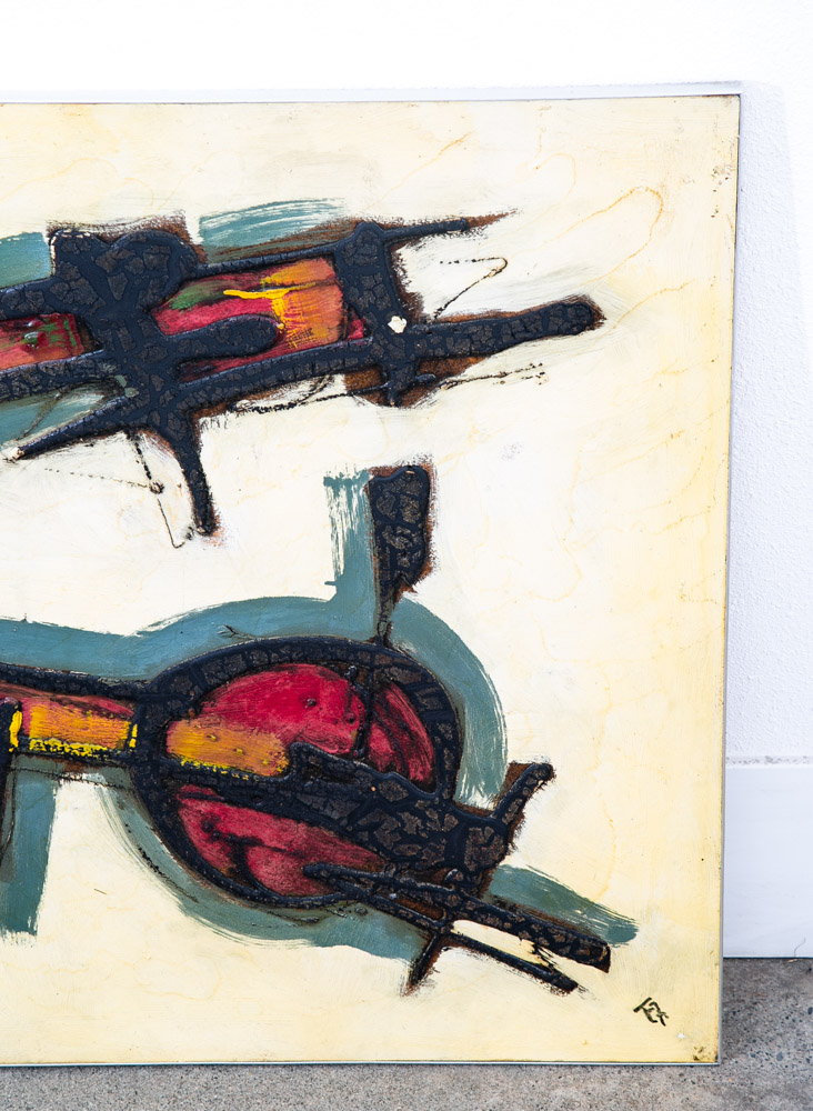 Mid Century Modern Wall Art Framed Abstract Expressionism Red Grey Black Yellow - Image 11