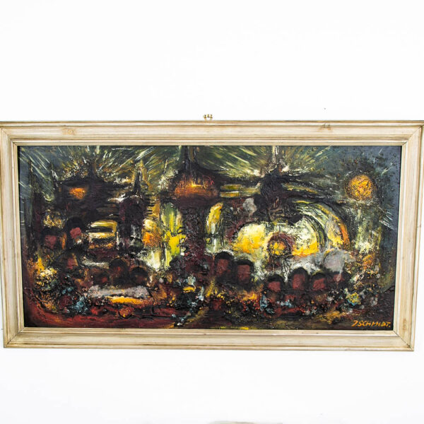 Mid Century Modern Painting Art Abstract Expressionism Browns Green Yellow Mcm