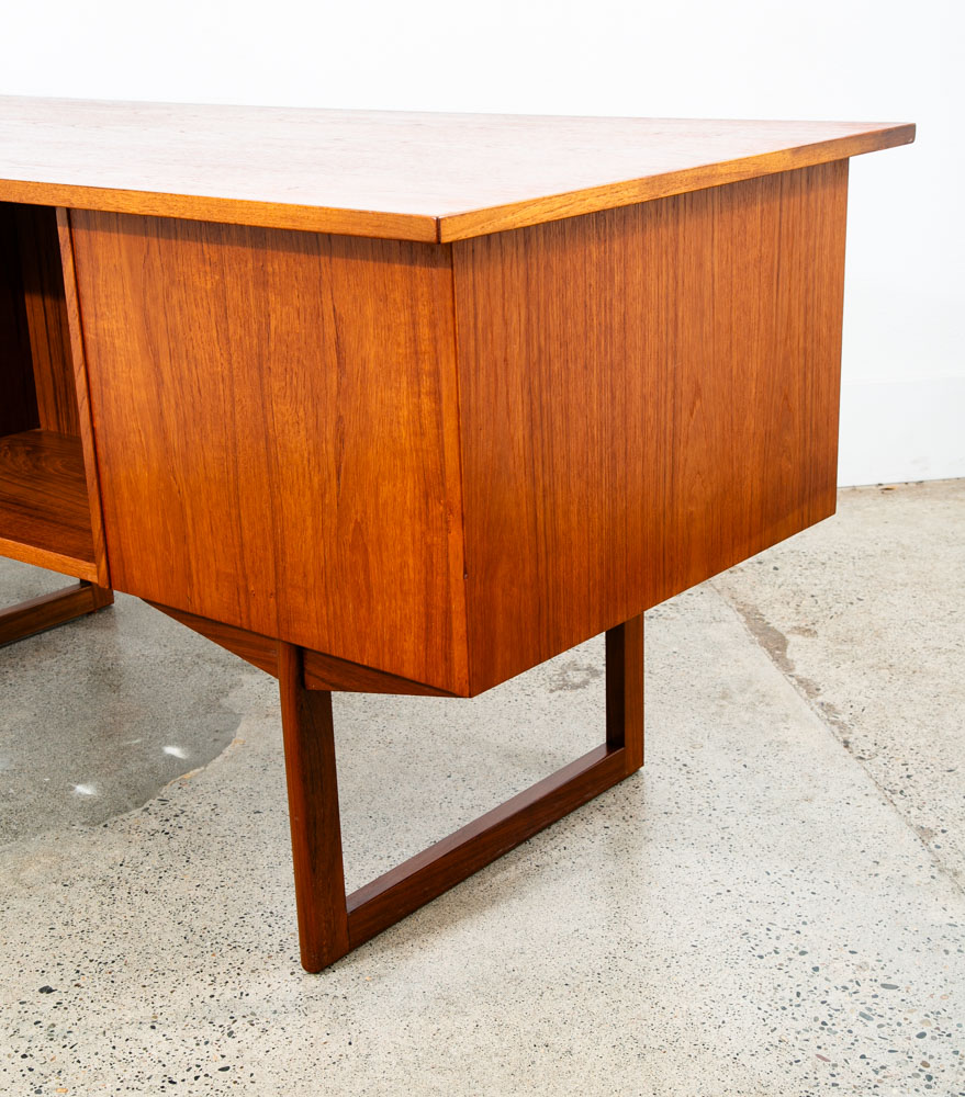 Mid Century Danish Modern Desk Teak Wood Executive Sled Mcm 6 Drawer Book Shelf - Image 12