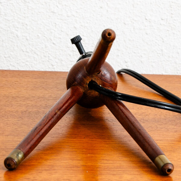 Vintage Mid Century Modern Solid Teak Tripod Table Lamp Turned Round Denmark #2 - Image 3