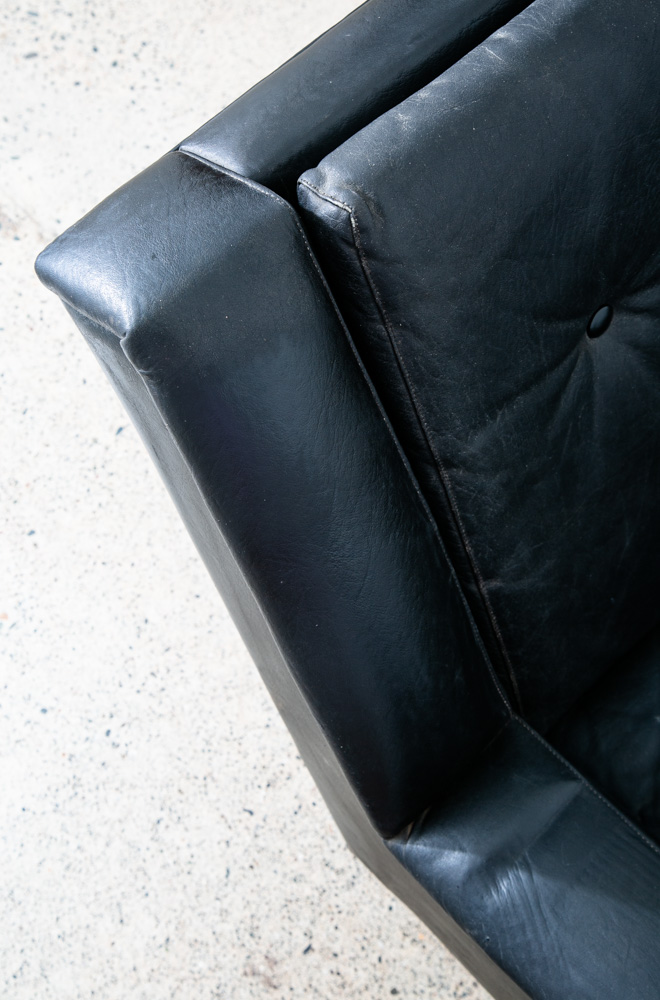 Mid Century Danish Modern Leather Sofa Couch 4 Seater Black Metal Frame 87" Mcm - Image 11