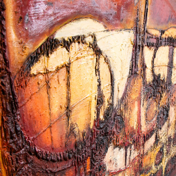 Mid Century Modern Painting Art Abstracted Expressionist Dark Reds Orange Yellow - Image 2