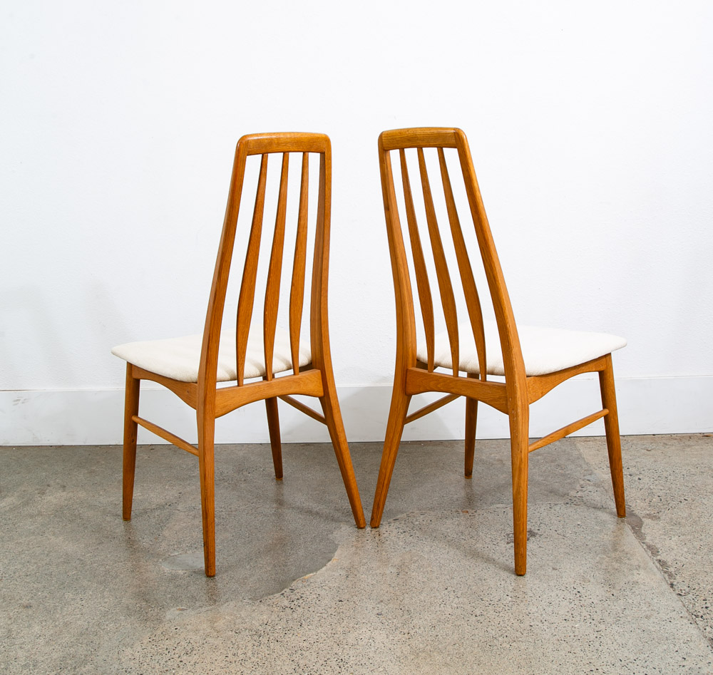 Mid Century Danish Modern Dining Chairs Set 8 Kofoed Eva Armchairs Oak Tan Beige Reupholstered - Image 7