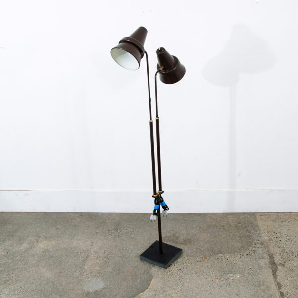 Mid Century Modern Floor Lamp Brown 2 Light Adjustable Brass Vintage Mcm Vintage - Image 3